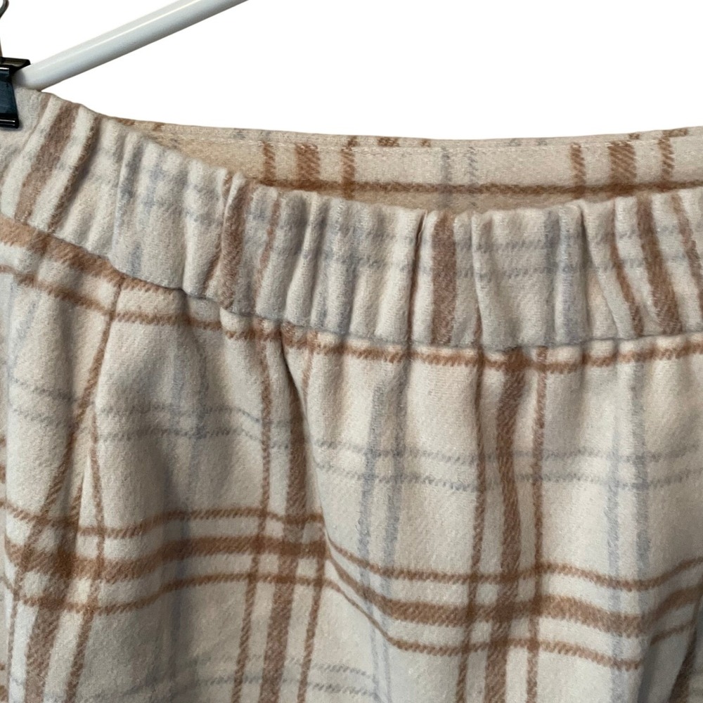 Plaid Mini Skirt Cream Tan Textured XXL Office Collegiate Vintage Look Classic - Picture 3 of 9
